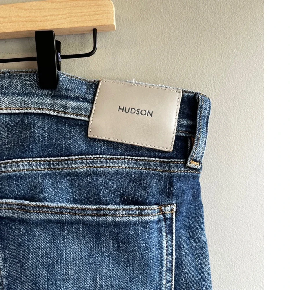 Hudson Jeans Mens 38 Distressed Blue Denim Slim Fit Ripped Knee Casual Pants